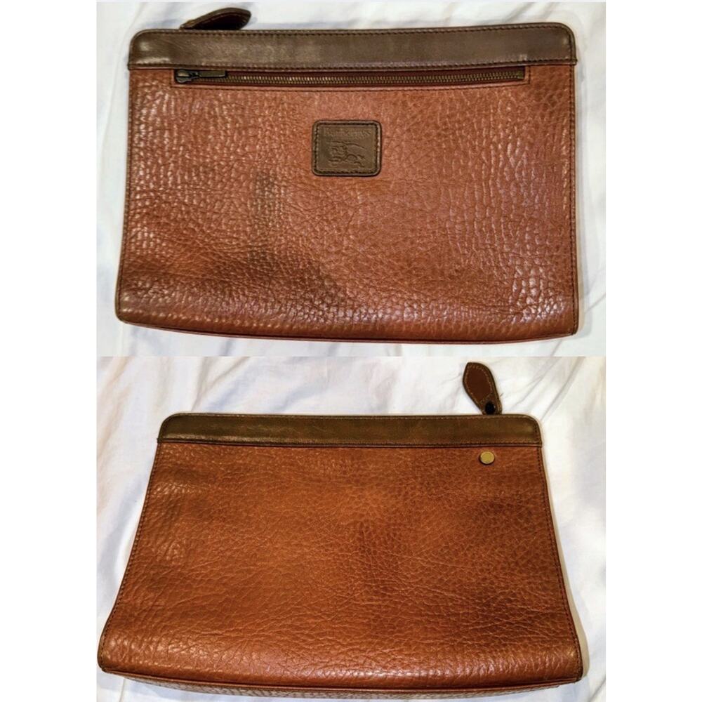 Burberry Leather Business Clutch Brown Vintage Zip Portfolio Bag